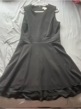 Calvin Klein Black Sleeveless A-Line Dress with Satin Trim